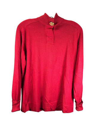 Wool mock neck w/large gold button pullover cuffed sleeves