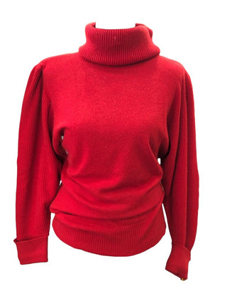 Scottish cashmere cowll neck gold button dolman sleeves banded bottom