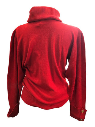 Scottish cashmere cowll neck gold button dolman sleeves banded bottom