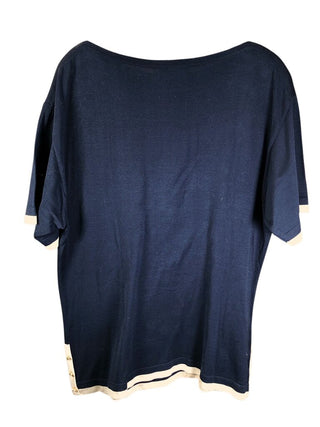 Likely silk short sleeve gold buttons at hips