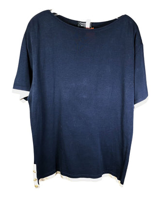 Likely silk short sleeve gold buttons at hips