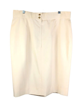 Silk/wool silk lined back zip goldbutton decorative faux pockets pencil knee length