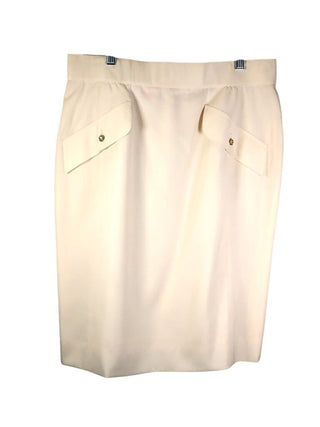 Silk/wool silk lined back zip goldbutton decorative faux pockets pencil knee length