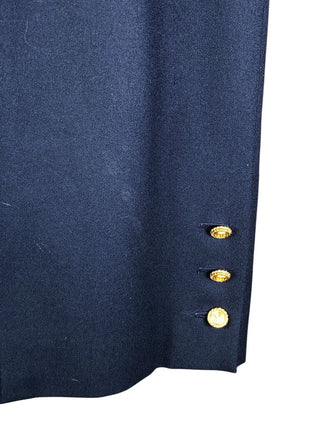 Wool silk lined side zip 3 gold buttons on left bottom pencil