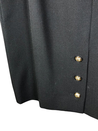 Wool silk lined back zip 3 gld buttons on back slit pencil