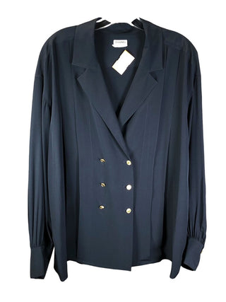Silk long sleeve double breasted gold buttons collared blazer style blouse
