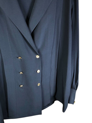 Silk long sleeve double breasted gold buttons collared blazer style blouse