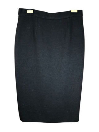 Wool boucle' silk lined midi pencil back zip 4 logo buttons back slit