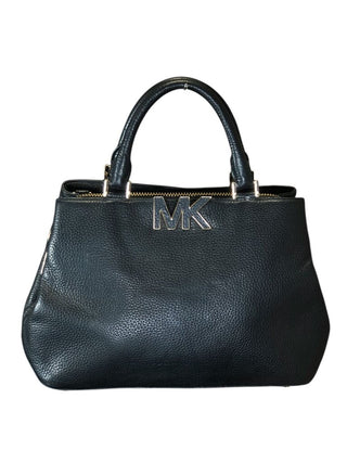 Pebbled leather shoulder bag w/oversized zipper and MK logo