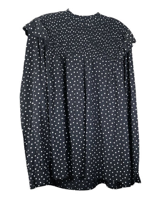 Polka dot high neck ruffle shoulder long sleeve