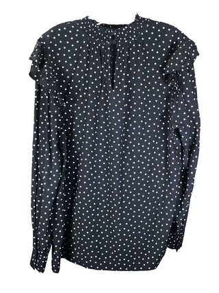 Polka dot high neck ruffle shoulder long sleeve