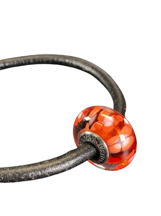 SS Murano Glass Charm Leather Bracelet