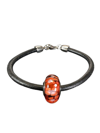 SS Murano Glass Charm Leather Bracelet