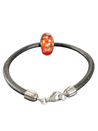 SS Murano Glass Charm Leather Bracelet