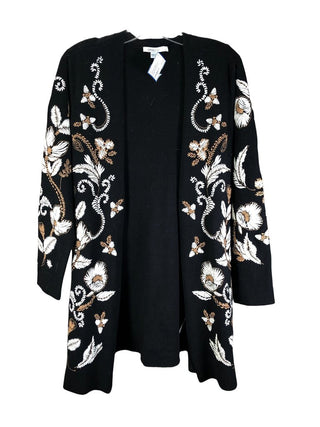 Embroidered Open Front Cardigan