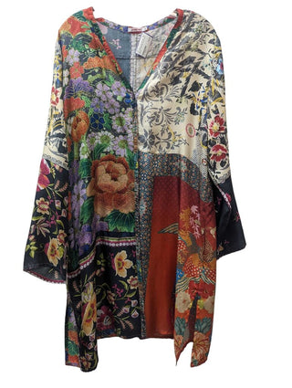 100% Silk Mixed Print Button Front Tunic