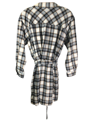 Flannel shirtdress w self belt and pockets