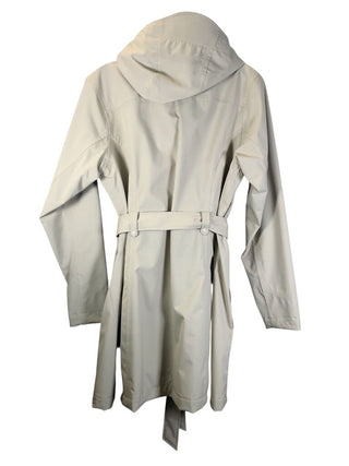 zip front hooded belted raincoat