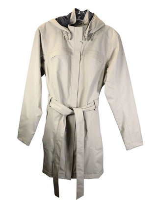 zip front hooded belted raincoat