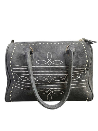 Suede Embroidered Top Handle w/Strap