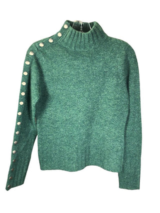 Wool mockneck w/snap sleeve detail