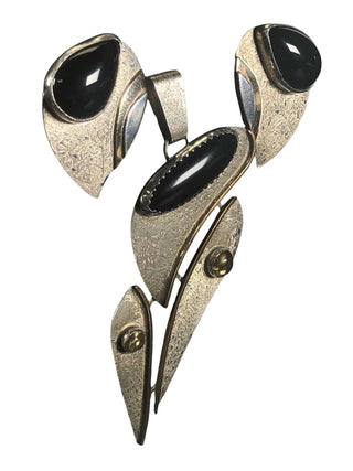 sterling onyx pendant earring set