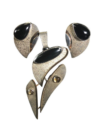 sterling onyx pendant earring set