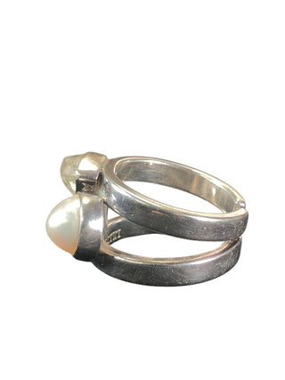 sterling pearl Herkimer diamond adjustable ring