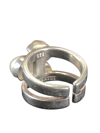 sterling pearl Herkimer diamond adjustable ring