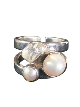 sterling pearl Herkimer diamond adjustable ring