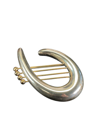 vintage sterling 14k "Hadassah Keepers of the Gate" harp brooch