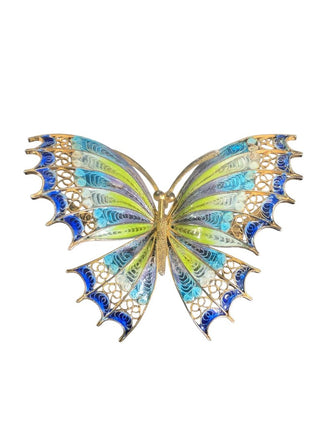 sterling filigree enamel butterfly pin