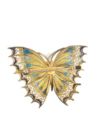 sterling filigree enamel butterfly pin