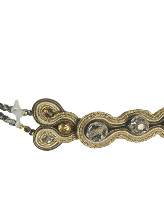 hand made necklace earring set genuine stones and crystals on leather finish