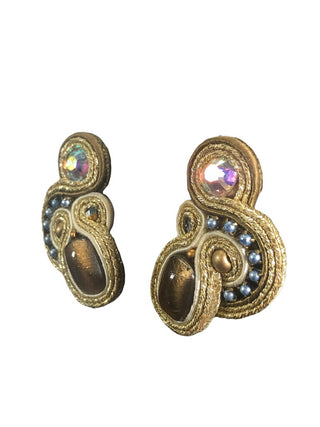 hand made necklace earring set genuine stones and crystals on leather finish