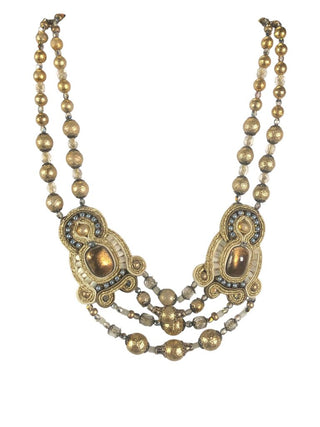 hand made necklace earring set genuine stones and crystals on leather finish