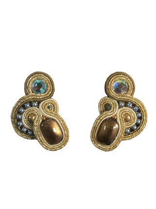 hand made necklace earring set genuine stones and crystals on leather finish