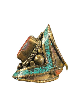 brass turquoise chip coral ring