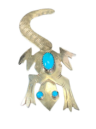 sterling turquoise lizard pin