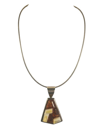 sterling cobble stone inlay amber pendant necklace