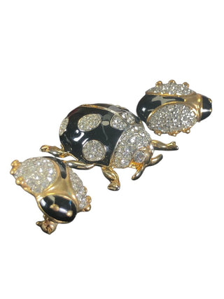 set of three lady bug brooches