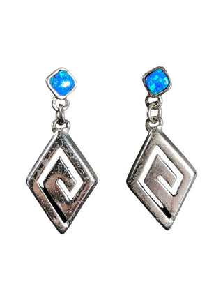 SS Greek Key Opal Stud Dangle Earrings