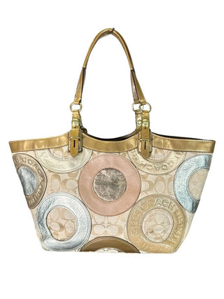 Carly pieced patchwork metallic signature leather tote