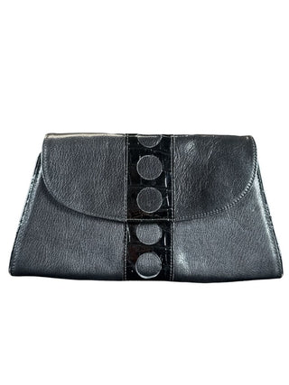 Smooth leather and alligator clutch