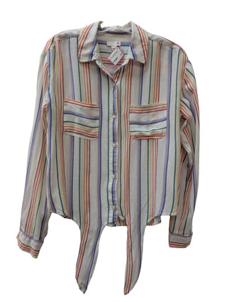 Long Sleeve Button Up Tie Front Striped