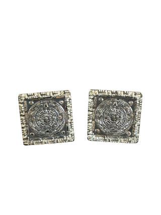 Sterling Silver Aztec Mayan Cuff Links Marked Bertha Mexico