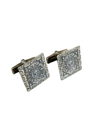 Sterling Silver Aztec Mayan Cuff Links Marked Bertha Mexico