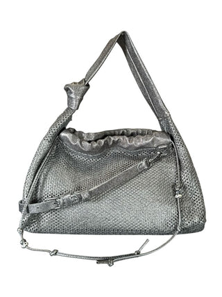 Calfskin leather mesh metallic shloulder bag