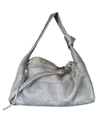 Calfskin leather mesh metallic shloulder bag