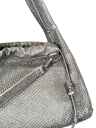 Calfskin leather mesh metallic shloulder bag
